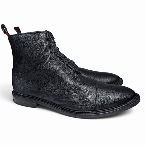 Allen Edmonds First Avenue Lace Up Boots Mens Sz 15 Black Pebbled Leather USA